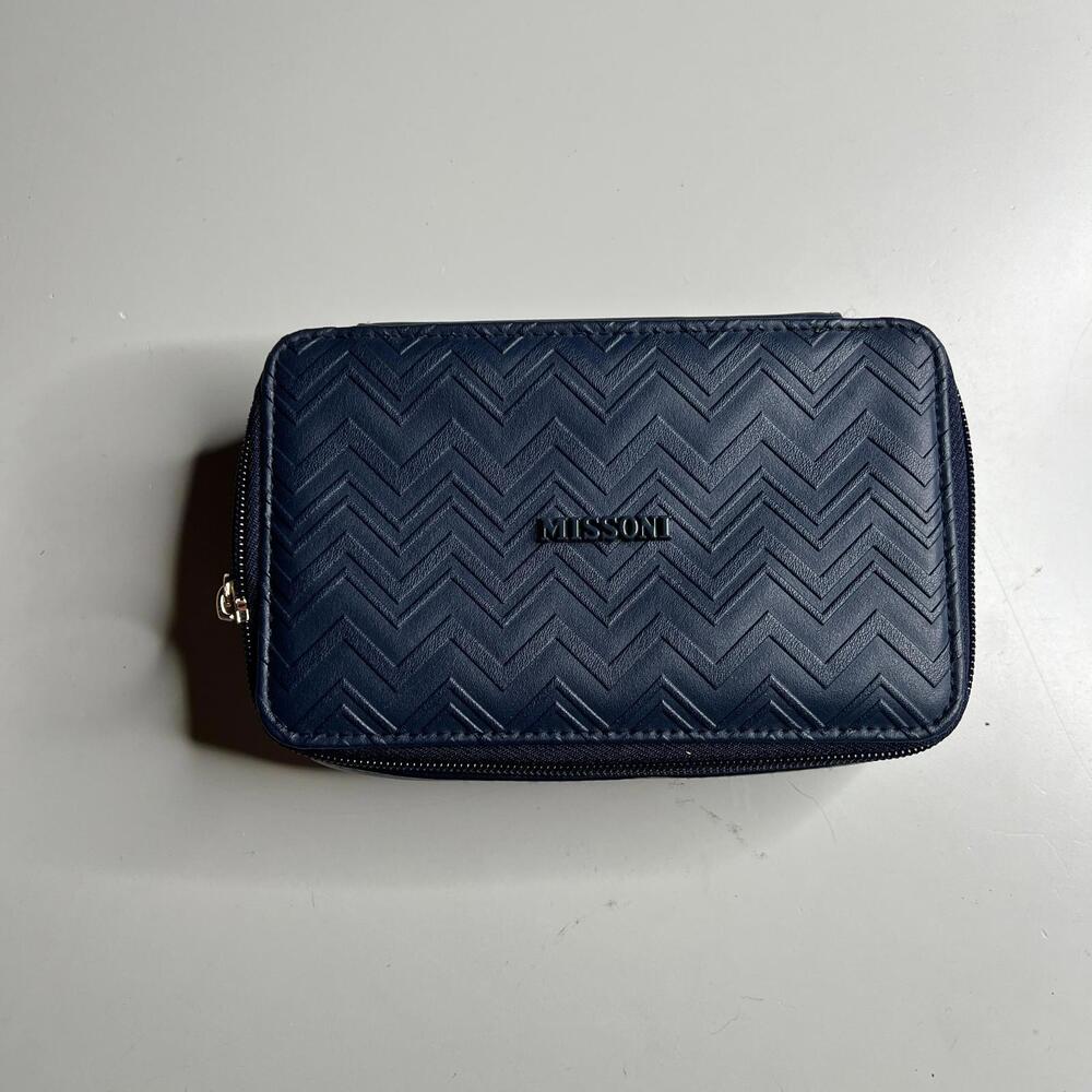 Missoni Delta Amenity Zip Case Blue‎ Chevron Travel Pouch Organizer Bag